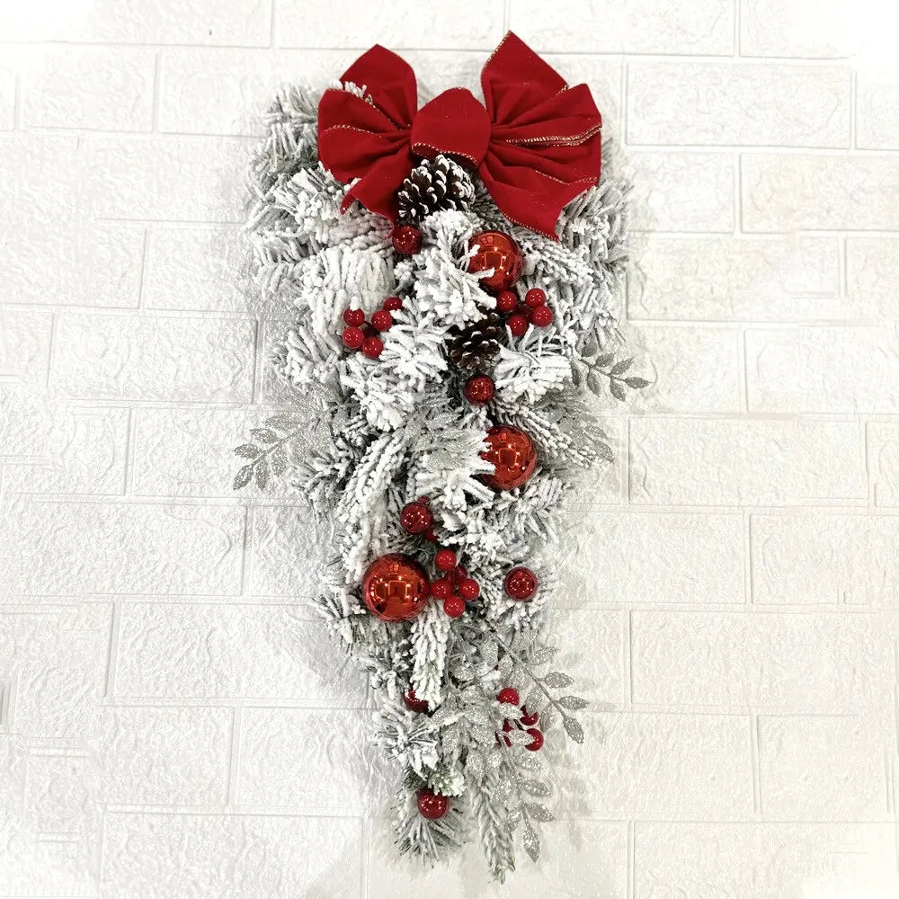 Flocked PVC Christmas Decoration Flower Wreath Vine Hanging Garland Artificial Crafts Tree Door Home Art Navidad Holiday Decor