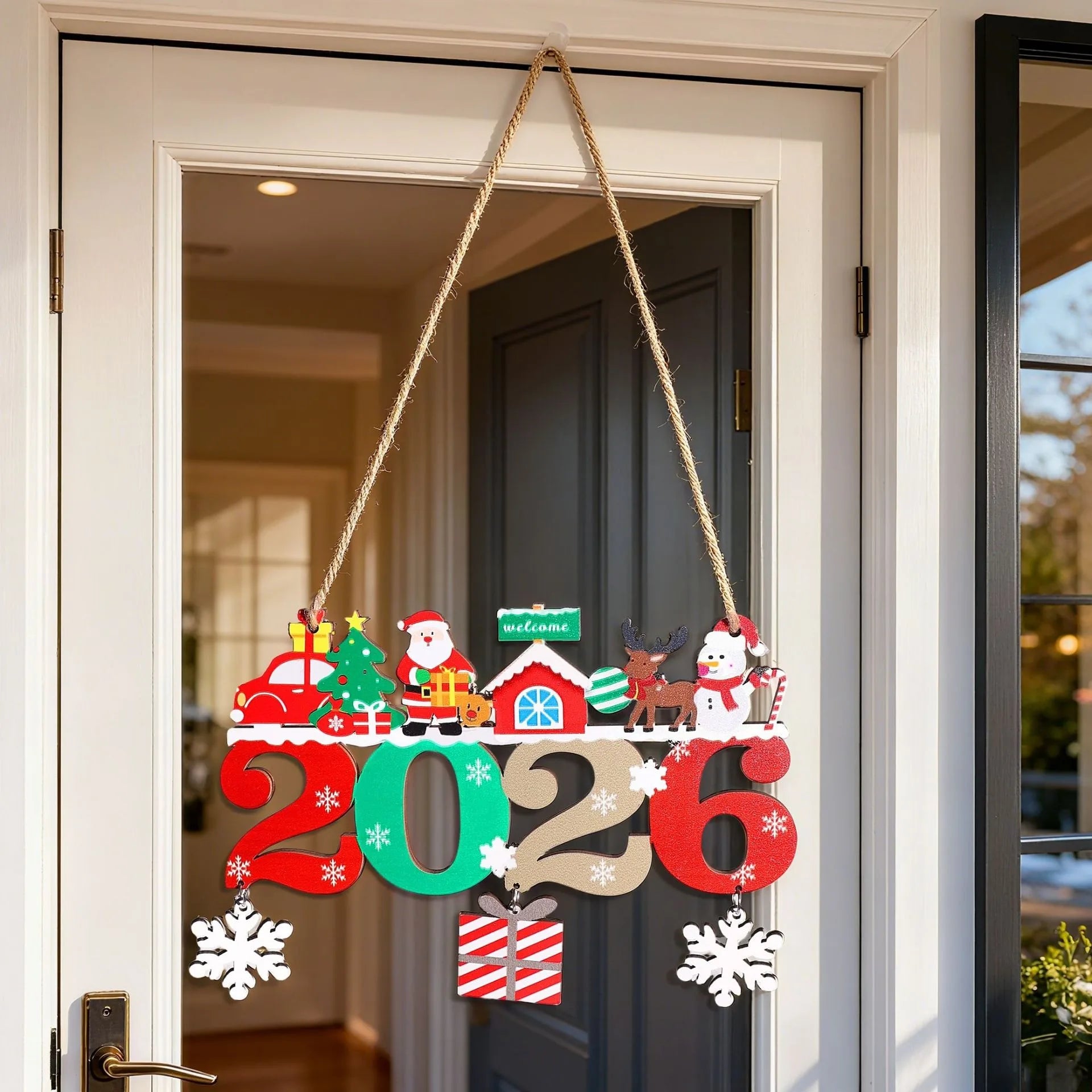 Colorful Wooden Christmas 2026 Hanging Pendants