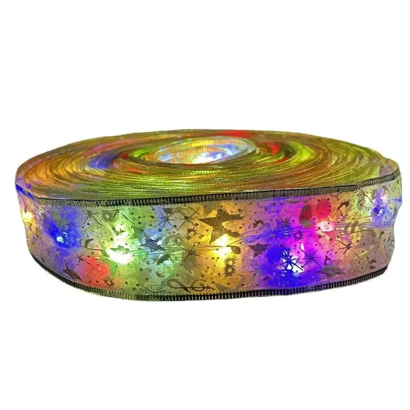 Battery-Operated Christmas Ribbon String Lights – Indoor LED Decoration for Tree