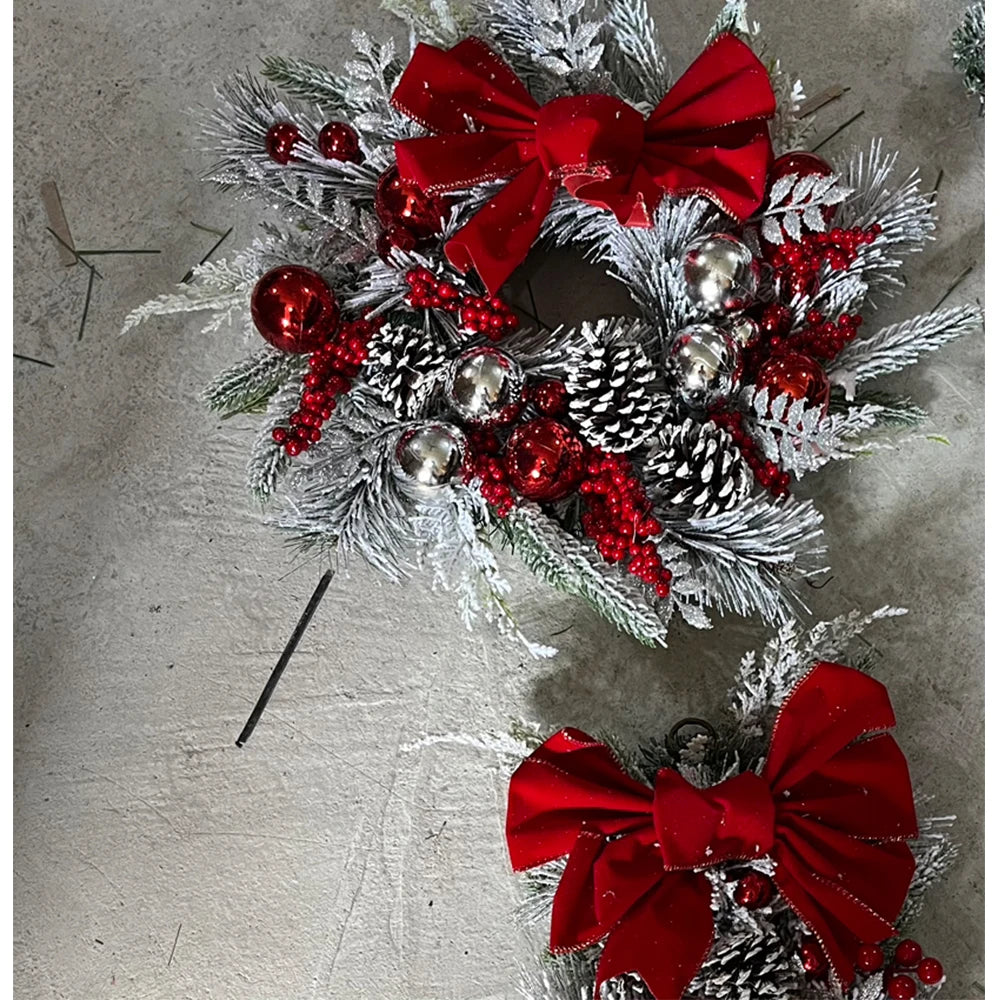 Flocked PVC Christmas Decoration Flower Wreath Vine Hanging Garland Artificial Crafts Tree Door Home Art Navidad Holiday Decor