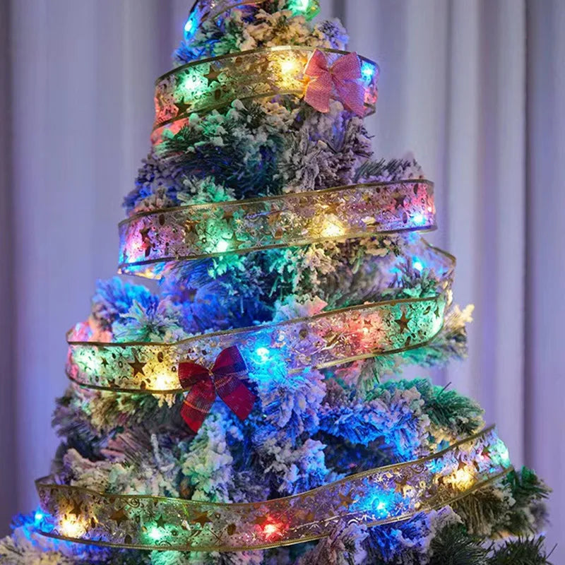 Battery-Operated Christmas Ribbon String Lights – Indoor LED Decoration for Tree