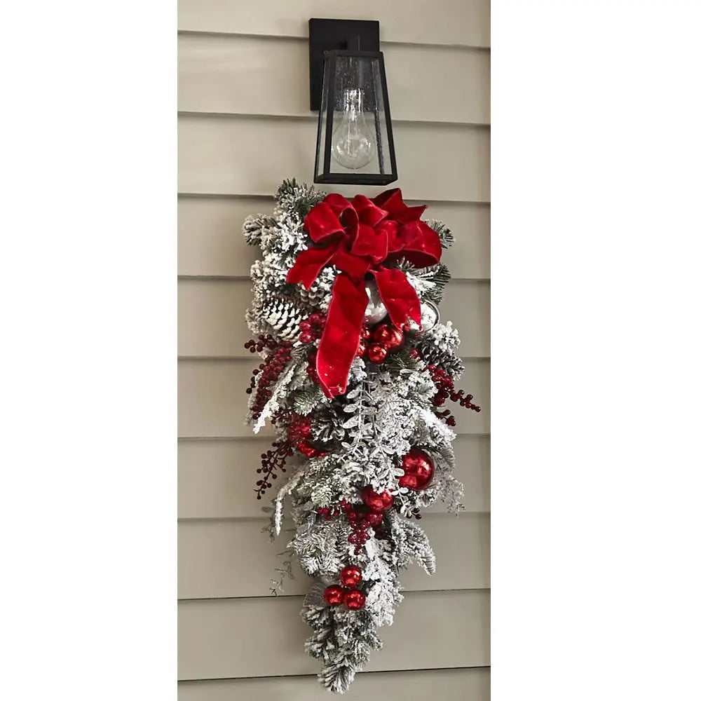 Flocked PVC Christmas Decoration Flower Wreath Vine Hanging Garland Artificial Crafts Tree Door Home Art Navidad Holiday Decor