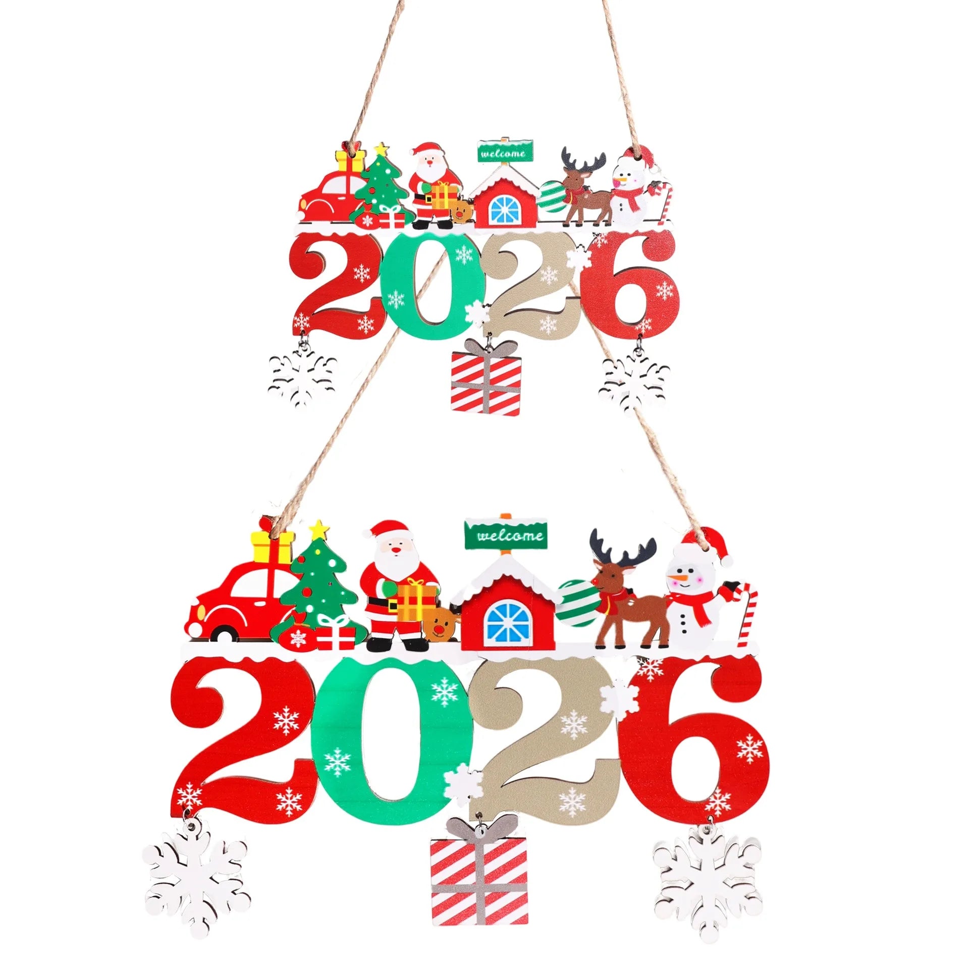 Colorful Wooden Christmas 2026 Hanging Pendants