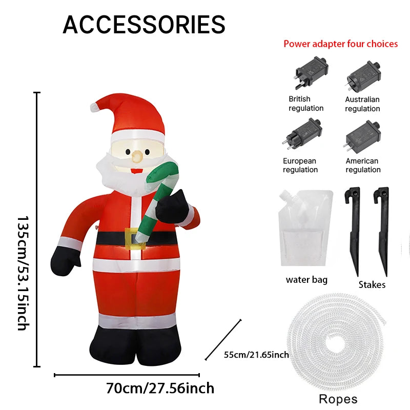 3.93FT Inflatable Santa Claus with Candy Cane & LED Lights – Festive Christmas Yard Decoration