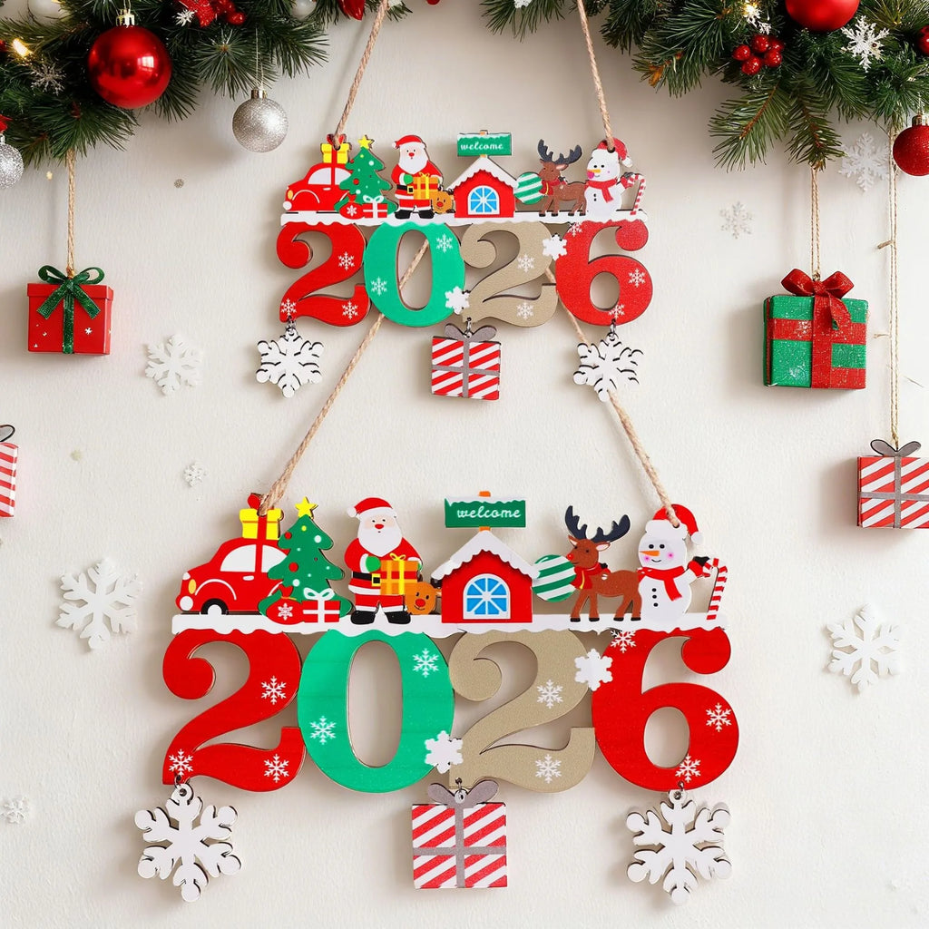 Colorful Wooden Christmas 2026 Hanging Pendants