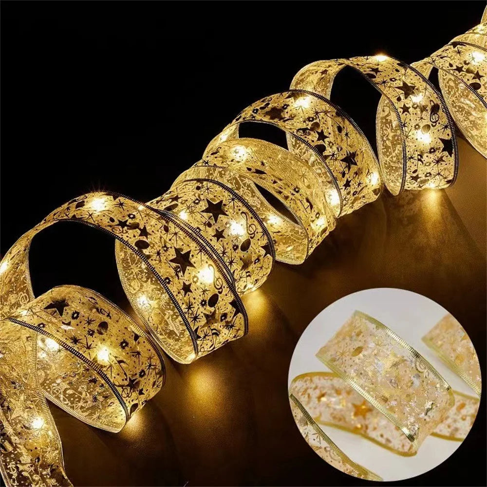 Battery-Operated Christmas Ribbon String Lights – Indoor LED Decoration for Tree